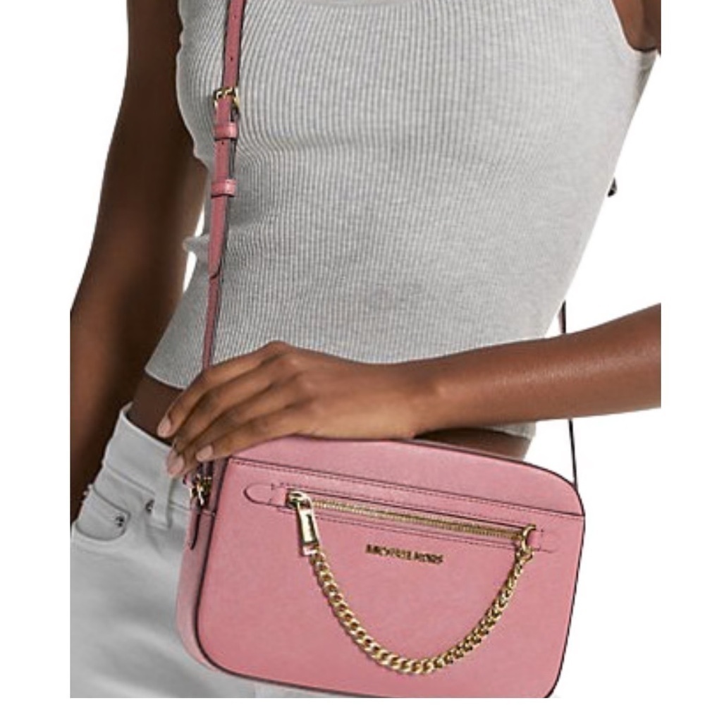 Michael Michael Kors JET SET LARGE SAFFIANO LEATHER CROSSBODY BAG carnation NWT - Picture 2 of 2